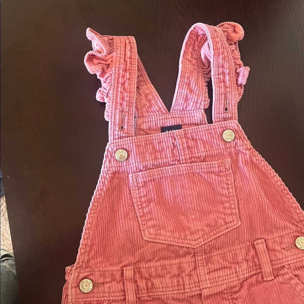 GAP Toddler Pink Corduroy Overalls with ruffle shoulder